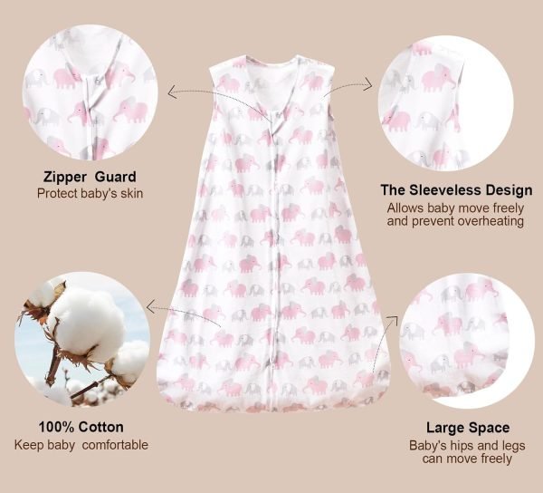 2a3befd72bad979663ffab96e216f227 100% Cotton Baby Sleep Sack, 0-6 Months Baby Wearable Blanket, 2-Way Zipper Infant Sleeping Sack for Baby Boys Girls, 2 Pack Comfy Small Size Sleeveless Sleeping Bags, Rainbow & Pink Elephant