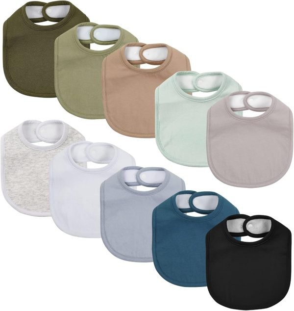 Baby Snap Bibs for Boys Girls,10 Pack Drool Bibs with Snap,Organic Cotton Snap Closure Bibs for Newborn