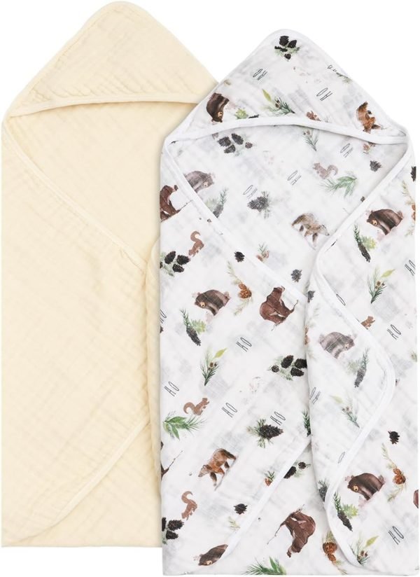 2 Pack Hooded Baby Towels, 100% Muslin Cotton Baby Bath Towels, Ultra Soft Breathable Absorbent Towels for Infant Toddler and Kids, Newborn Essentials, Large 32x32Inch, Dinosaur