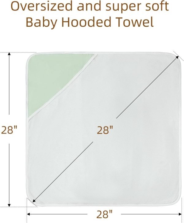 Baby Towels 2 Pack,Hooded Baby Towels Set,Baby Infant Bath Towels with Hood,Soft and Absorbent Nursery Towel,Large 28x28 Inch,Newborn Essential(Mint Green Leaves + Mint Green)