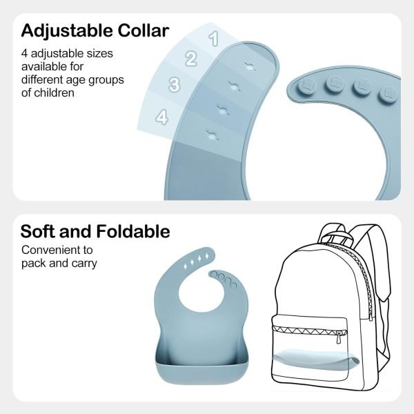 Baby Bibs for Boys Girls, 3 Pack Soft Adjustable Silicone Bibs for Babies Toddlers, BPA Free, Waterproof Bibs for Baby Eating Essentials Baby Gifts