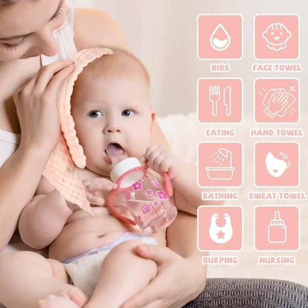 Baby Washcloths and Burp Cloths, Soft Absorbent Towels for Newborns, 6 Pack, 12x12 Inches (Pink)