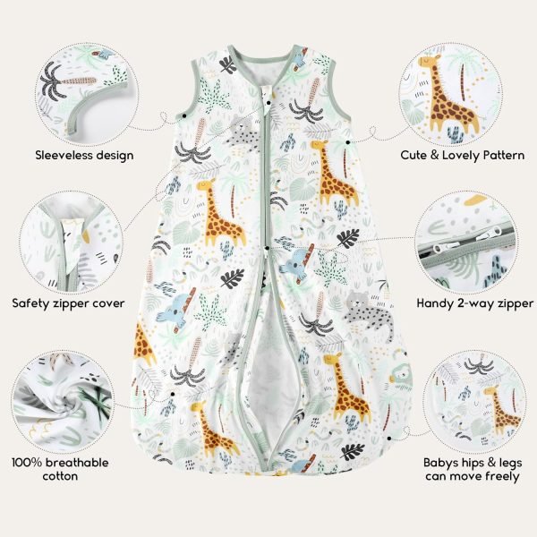 Baby Sleep Sack 6-12 Months 0.5 TOG Baby Wearable Blanket, 100% Cotton Infant Toddler Sleeping Sack 2-Way Zipper Lightweight Sleepsack, Giraffe