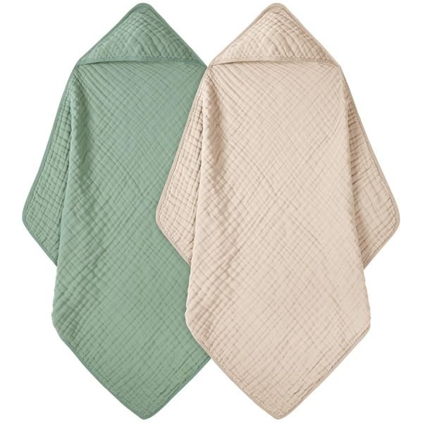 712PoiSksEL._SL1500 Baby Bath Towels, 100% Muslin Cotton Hooded Baby Towels for Newborn, 2 Pack Baby Towels with Hood for Infant Toddler and Kids, Large 32x32Inch, Soft and Absorbent