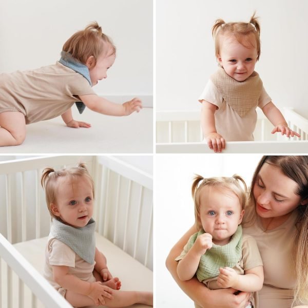 Muslin Baby Bibs Bandana Drool Bibs for Baby Boys & Girls, Soft and Absorbent Cotton Teething Bib Set for Newborn Toddler 8 Packs