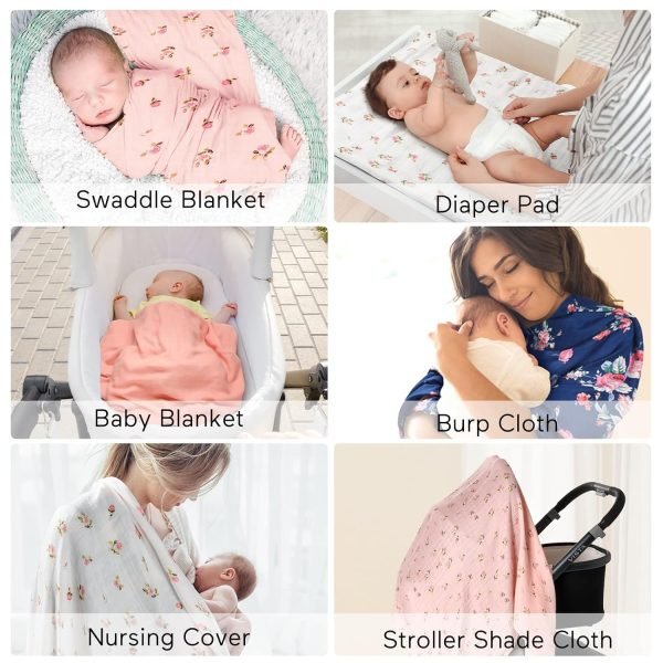 Muslin Swaddle Blankets, Soft Silky Baby Blankets 47 x 47 inches, Breathable Swaddle Blankets, Newborn Receiving Blanket for Boys and Girls, 4 Pack