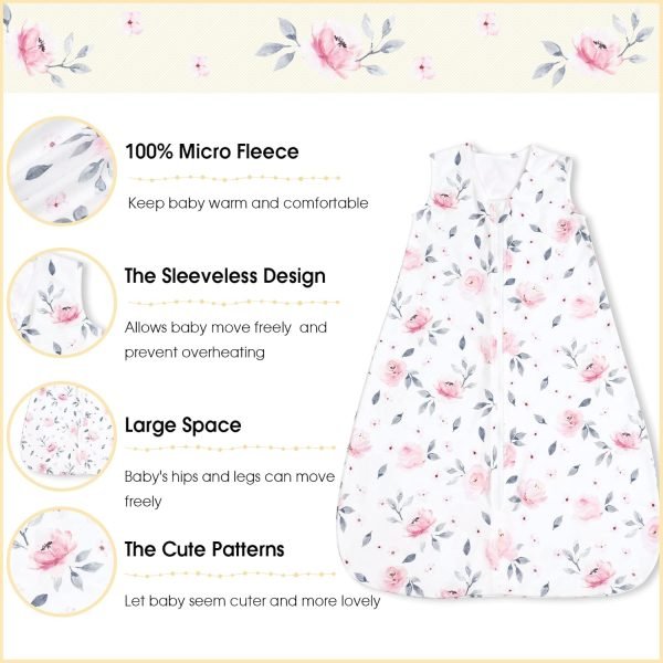 Soft Micro-Fleece Baby Sleep Sack, 6-12 Months Warm Baby Wearable Blanket, 2-Way Zipper Sleeping Bags, 2 Pack Comfy Toddler Sleeping Sack for Baby Girls, Medium Size, Floral