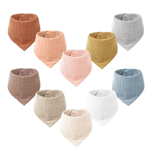 Muslin Baby Bibs 10 Pack Baby Bandana Drool Bibs 100% Cotton for Unisex Boys Girls,10 Solid Colors Set for Teething Drooling