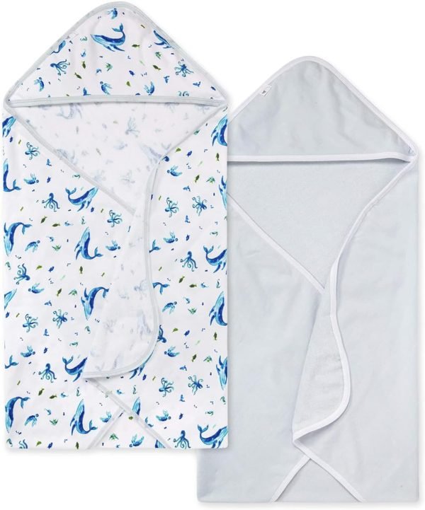 Baby Infant Hooded Towels! Organic Cotton, Unisex Bath Essentials and Newborn Necessities, Soft Nursery Towel with Hood Set, 2-Pack Size 29 x 29 Inch