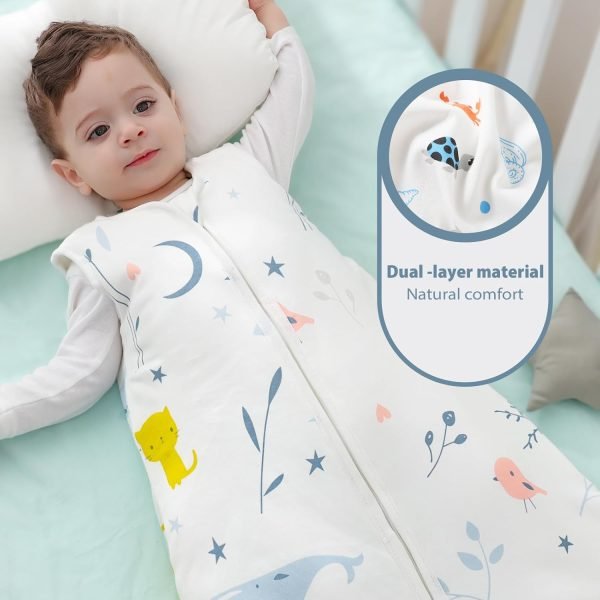 Sleep Sack Baby Winter Wearable Blanket with 2-Way Zipper,2.5 TOG Cotton Sleep Sack Unisex (White Animal, 6-12 Months)