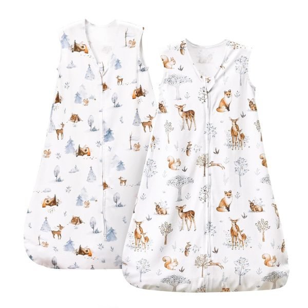71O-ex4vqWL._SL1500 100% Cotton Baby Sleep Sack, 0-6 Months Baby Wearable Blanket, 2-Way Zipper Infant Sleeping Sack for Baby Boys Girls, 2 Pack Comfy Small Size Sleeveless Sleeping Bags, Rainbow & Pink Elephant