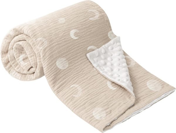 Baby Blankets for Unisex Boys Girls, Soft Nursery Crib Blankets with Muslin Cotton Front and Dotted Fleece Back for Newborns Toddlers 30x40inch (Blue Moon)