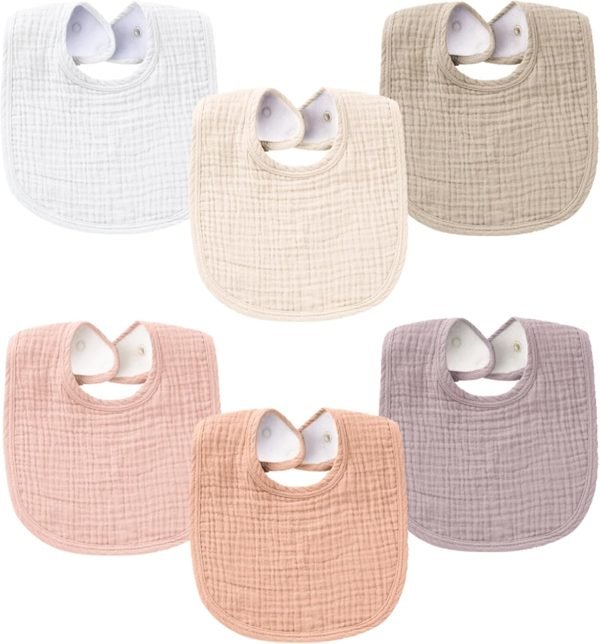 Muslin Baby Bibs for Boys Girls 6 Pack, 100% Cotton Baby Bib for Drooling and Teething, Absorbent Bandana Bibs