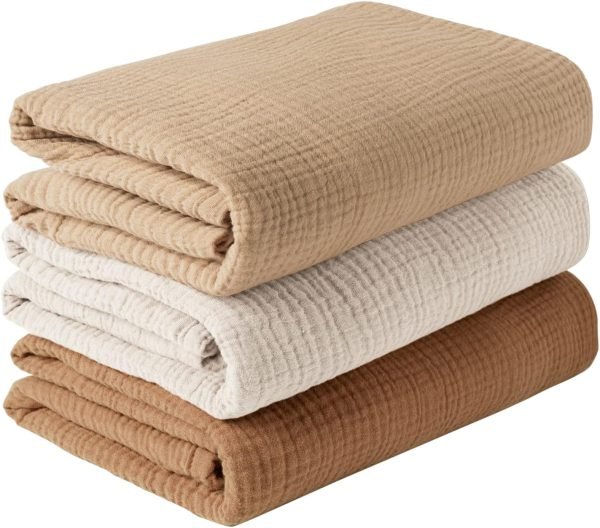 3 Pack Muslin Swaddle Blankets for Unisex, Newborn Receiving Blanket, Large 47 x 47 inches, Soft Breathable Muslin Baby Swaddles for Boys & Girls