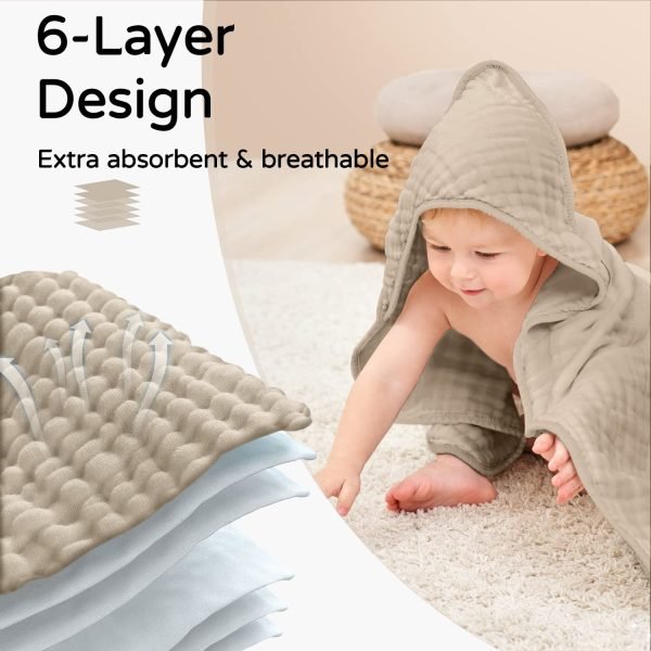 Hooded Baby Towels for Newborn 2 Pack 100% Muslin Cotton Baby Bath Towel with Hood for Babies, Infant, Toddler and Kids, Large 32x32Inch, Soft and Absorbent Newborn Essential