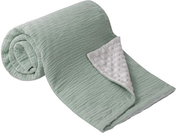 Baby Blankets for Unisex Boys Girls, Soft Nursery Crib Blankets with Muslin Cotton Front and Dotted Fleece Back for Newborns Toddlers 30x40inch (Blue Moon)