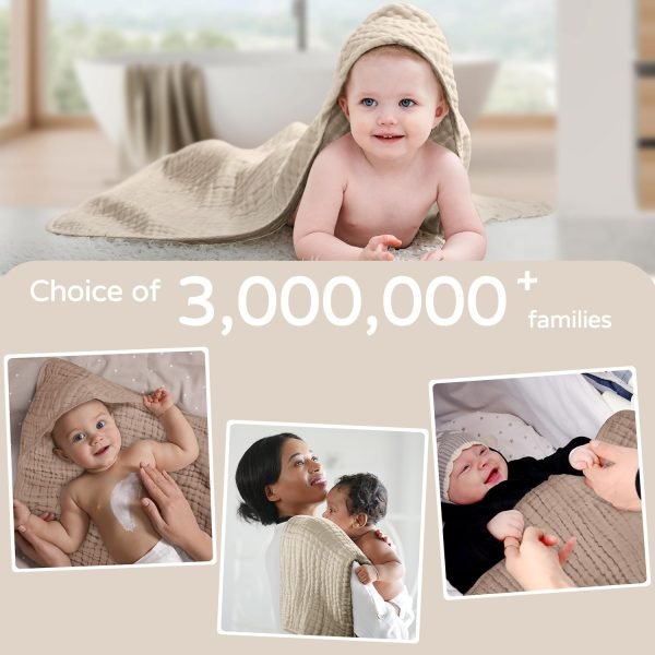 Hooded Baby Towels for Newborn 2 Pack 100% Muslin Cotton Baby Bath Towel with Hood for Babies, Infant, Toddler and Kids, Large 32x32Inch, Soft and Absorbent Newborn Essential
