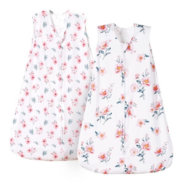 71_QI4QawjL._SL1500 100% Cotton Baby Sleep Sack, 0-6 Months Baby Wearable Blanket, 2-Way Zipper Infant Sleeping Sack for Baby Boys Girls, 2 Pack Comfy Small Size Sleeveless Sleeping Bags, Rainbow & Pink Elephant