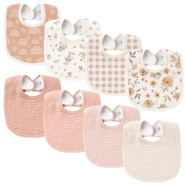 71aN61TYkLL._SL1500 Muslin Baby Bibs 8 Pack Baby Bandana Drool Bibs Cotton for Unisex Boys Girls, 8 Solid Colors Set for Teething Drooling