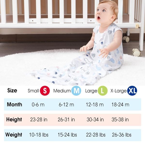 71aeNVkdCVL._SL1500 2 Pack Baby Sleep Sack 6-12 Months, Rayon Derived from Bamboo,Soft Cooling Sleep Sacks for Summer, TOG 0.5 Baby Wearable Blankets with 2-Way Zipper, Medium Size, Whale