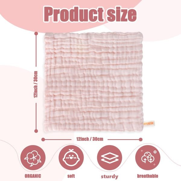 Baby Washcloths and Burp Cloths, Soft Absorbent Towels for Newborns, 6 Pack, 12x12 Inches (Pink)
