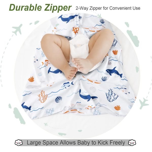 71ck3A0ZnkL._SL1500 2 Pack Baby Sleep Sack 6-12 Months, Rayon Derived from Bamboo,Soft Cooling Sleep Sacks for Summer, TOG 0.5 Baby Wearable Blankets with 2-Way Zipper, Medium Size, Whale