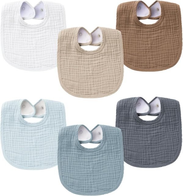 Muslin Baby Bibs for Boys Girls 6 Pack, 100% Cotton Baby Bib for Drooling and Teething, Absorbent Bandana Bibs