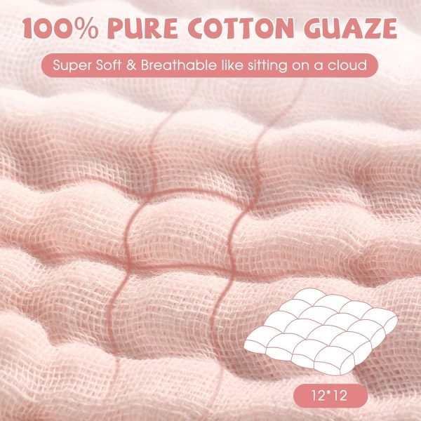 Baby Washcloths and Burp Cloths, Soft Absorbent Towels for Newborns, 6 Pack, 12x12 Inches (Pink)