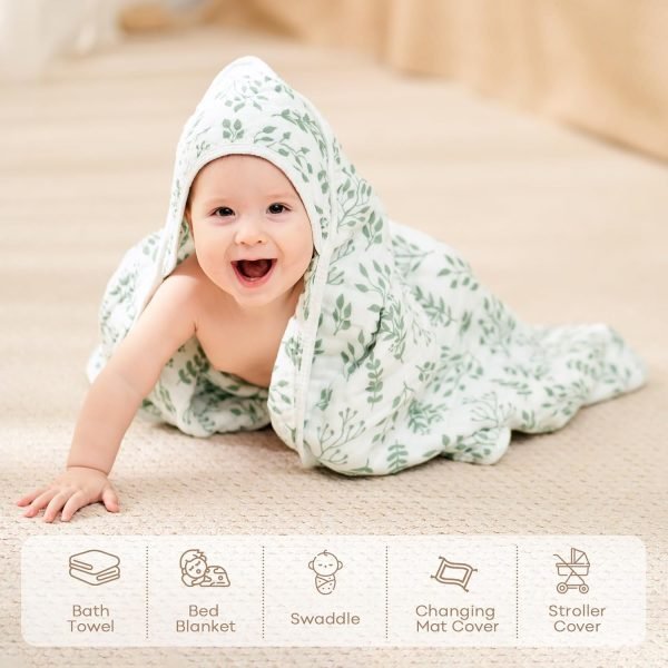 71f8wZYmnGL._SL1500 Baby Bath Towels, 100% Muslin Cotton Hooded Baby Towels for Newborn, 2 Pack Baby Towels with Hood for Infant Toddler and Kids, Large 32x32Inch, Soft and Absorbent