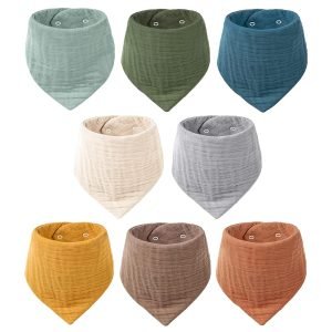 Muslin Baby Bibs 8 Pack Bandana Drool 100% Cotton for Unisex Baby, Solid Colors Set Teething and Drooling