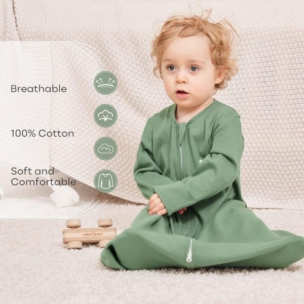 Baby Sleep Sack 6-12 Months Long Sleeve Wearable Blanket Baby 100% Cotton 2-Way Zipper 0.5 Tog Infants Sleeping Sack, Lightweight(Medium)