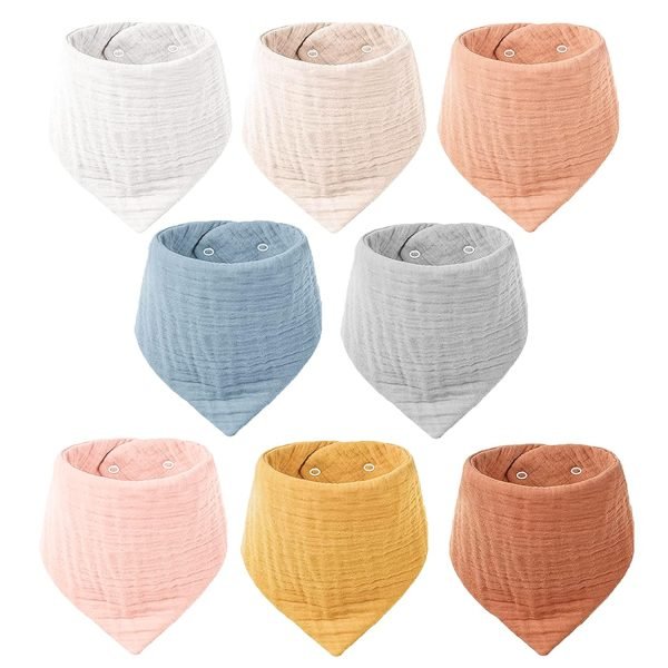 71gh60jlBqL._SL1500 Muslin Baby Bibs 8 Pack Bandana Drool 100% Cotton for Unisex Baby, Solid Colors Set Teething and Drooling