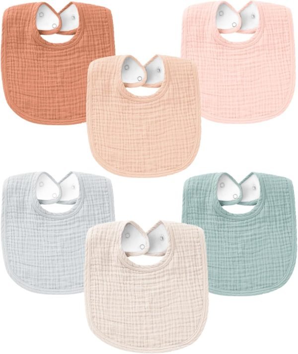 Muslin Baby Bibs for Boys Girls 6 Pack, 100% Cotton Baby Bib for Drooling and Teething, Absorbent Bandana Bibs