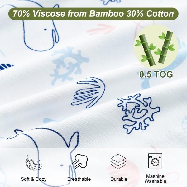 71spz0w-vBL._SL1500 2 Pack Baby Sleep Sack 6-12 Months, Rayon Derived from Bamboo,Soft Cooling Sleep Sacks for Summer, TOG 0.5 Baby Wearable Blankets with 2-Way Zipper, Medium Size, Whale