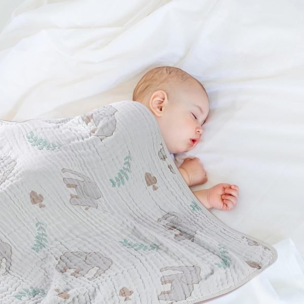 71uG6p8uqbL._AC_SL1500 Ultra Soft Muslin Baby Blanket, Made of Viscose from Bamboo and Muslin from Cotton, A Versatile Swaddle and Bed Blanket for Babies, Toddlers, Boys, and Girls (Forest Elephant 1 Pack).