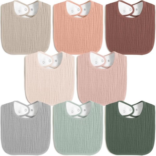 81-c4ce_5zL._SL1500 8 Pack Baby Muslin Bibs 100% Cotton Bibs for Boys Girls,Soft and Absorbent Bib Set for Feeding and Drooling
