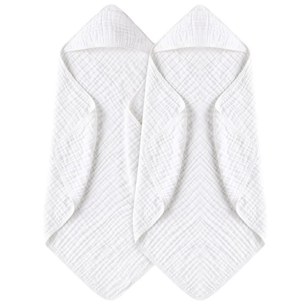 Hooded Baby Towels for Newborn 2 Pack 100% Muslin Cotton Baby Bath Towel with Hood for Babies, Infant, Toddler and Kids, Large 32x32Inch, Soft and Absorbent Newborn Essential