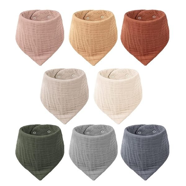 818nwp7QkPL._SL1500 Muslin Baby Bibs 8 Pack Bandana Drool 100% Cotton for Unisex Baby, Solid Colors Set Teething and Drooling