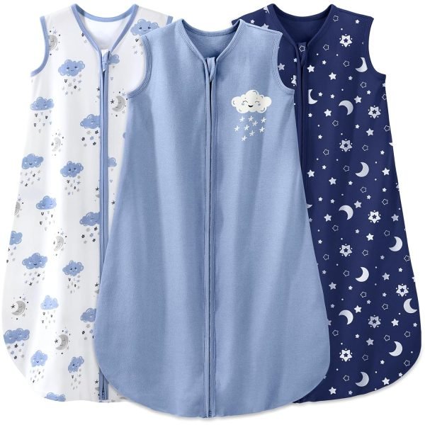 Baby Sleep Sack 0-6 Months Wearable Blanket for Babies 100% Cotton 2-Way Zipper TOG 0.5 Toddler Sleeping Sack 3 Pack, Sleep Sacks
