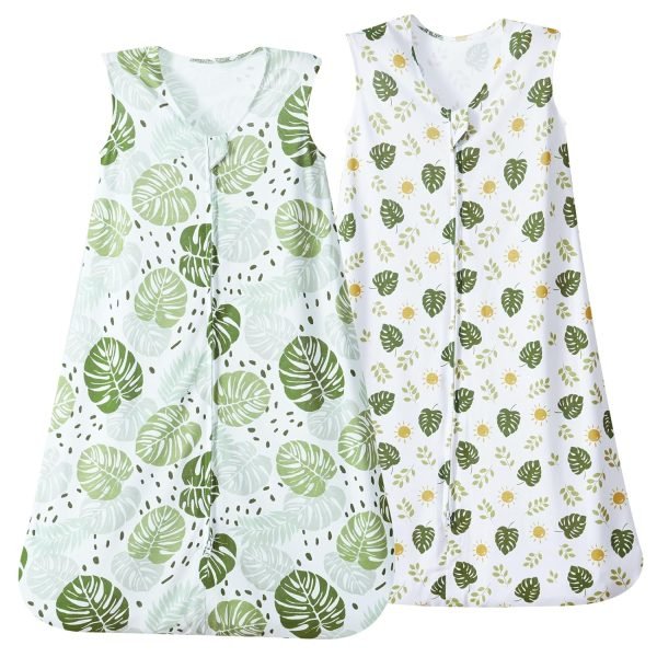 81O-KWmau5L._SL1500 2 Pack Baby Sleep Sack 6-12 Months, Rayon Derived from Bamboo,Soft Cooling Sleep Sacks for Summer, TOG 0.5 Baby Wearable Blankets with 2-Way Zipper, Medium Size, Whale