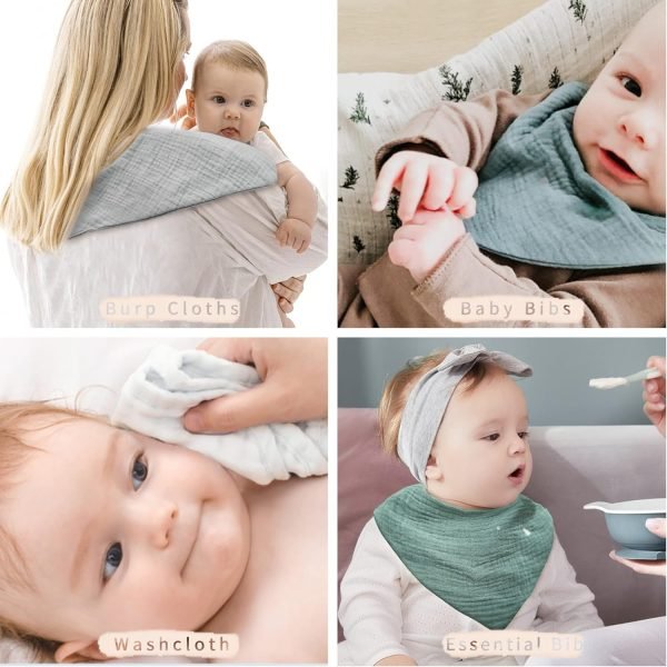 Muslin Baby Bibs 10 Pack Baby Bandana Drool Bibs 100% Cotton for Unisex Boys Girls,10 Solid Colors Set for Teething Drooling
