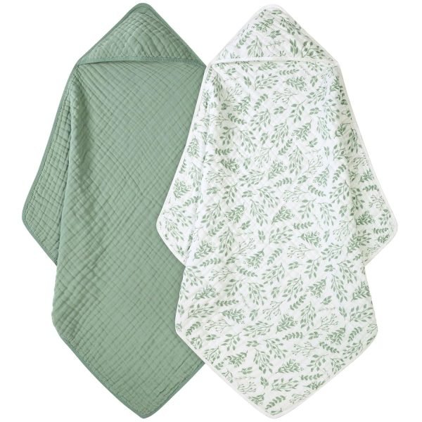 81ZZrAB4D_L._SL1500 Baby Bath Towels, 100% Muslin Cotton Hooded Baby Towels for Newborn, 2 Pack Baby Towels with Hood for Infant Toddler and Kids, Large 32x32Inch, Soft and Absorbent