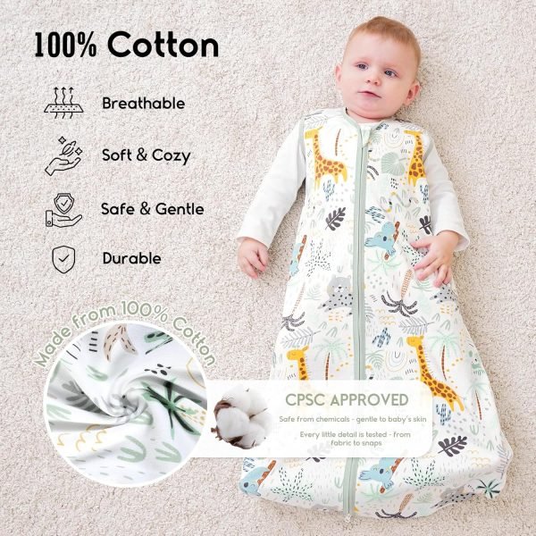 Baby Sleep Sack 6-12 Months 0.5 TOG Baby Wearable Blanket, 100% Cotton Infant Toddler Sleeping Sack 2-Way Zipper Lightweight Sleepsack, Giraffe