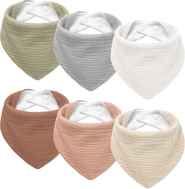Muslin Baby Drool Bibs 6Pack Soft Triangular Adjustable Baby Bandana Bibs for Unisex Girls & Boys