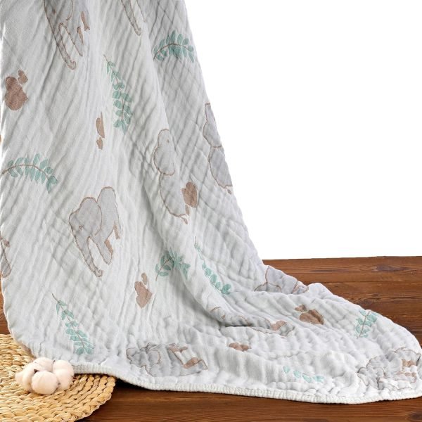 91UlLmWr2XL._AC_SL1500 Ultra Soft Muslin Baby Blanket, Made of Viscose from Bamboo and Muslin from Cotton, A Versatile Swaddle and Bed Blanket for Babies, Toddlers, Boys, and Girls (Forest Elephant 1 Pack).