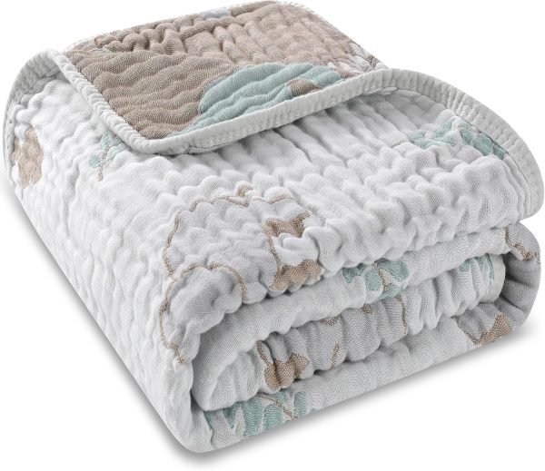 91XYwug_PSL._AC_SL1500 Ultra Soft Muslin Baby Blanket, Made of Viscose from Bamboo and Muslin from Cotton, A Versatile Swaddle and Bed Blanket for Babies, Toddlers, Boys, and Girls (Forest Elephant 1 Pack).