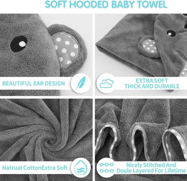 Baby Towel, 2 Pack Cotton Baby Towel Set, 31 X 31 Inch Super Soft Baby Bath Towel for Infants, Toddlers and Newborn (Panda)