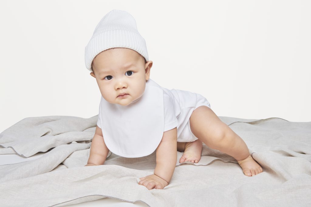Baby crawling in a studio shoot